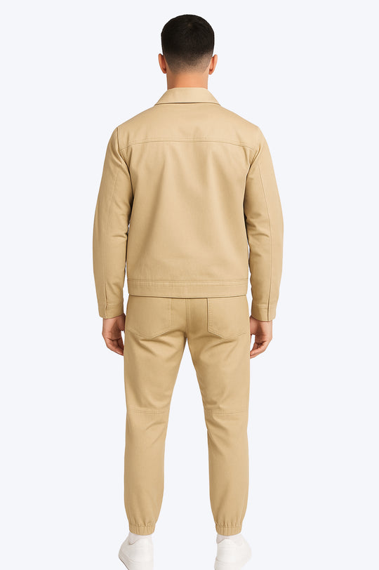 Ensemble Zippé Col Chemise - BEIGE