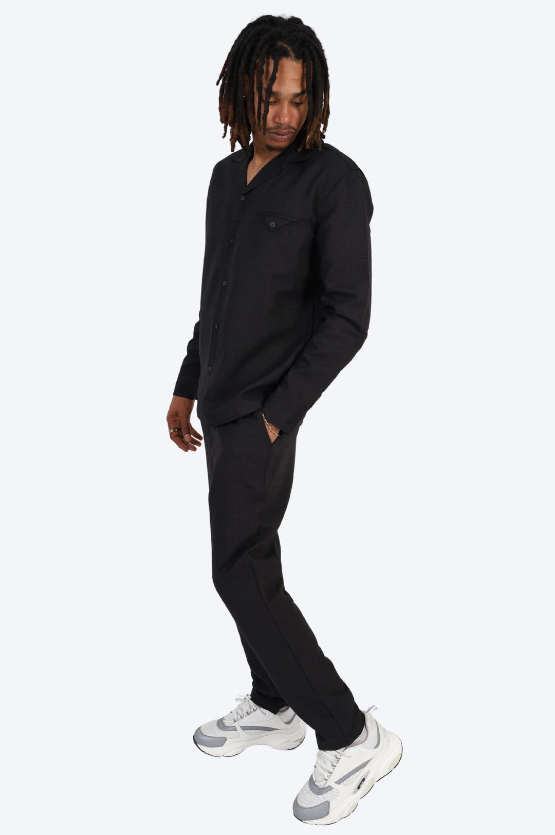 CHEMISE MANCHE LONGUE ET PANTALON ASSORTI - NOIR