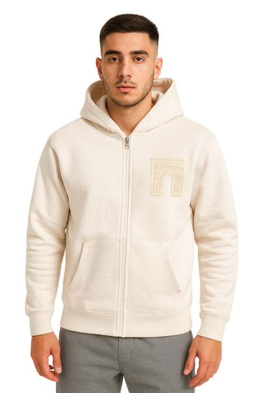 Sweat zippé à capuche "I.P. PRIVATE" unisexe - Beige
