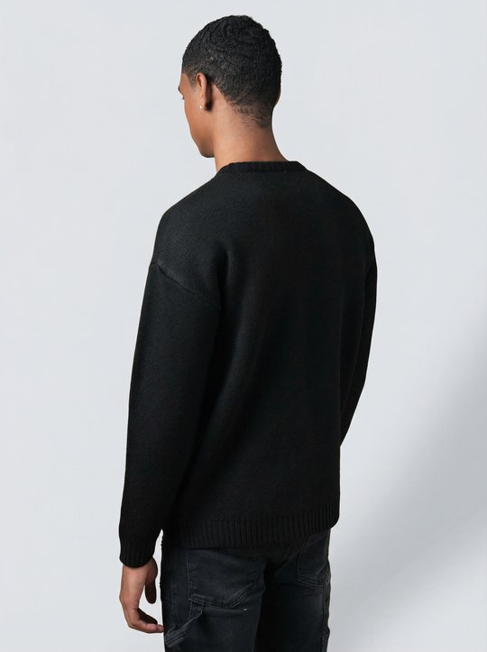 Pull Trèfle Tricot graphique brodé - NOIR