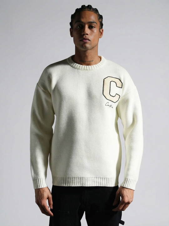 Sweat tricoté Campus Letter C - Blanc