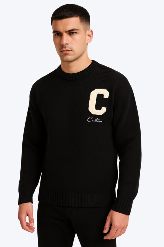 Sweat tricoté Campus Letter C - Noir