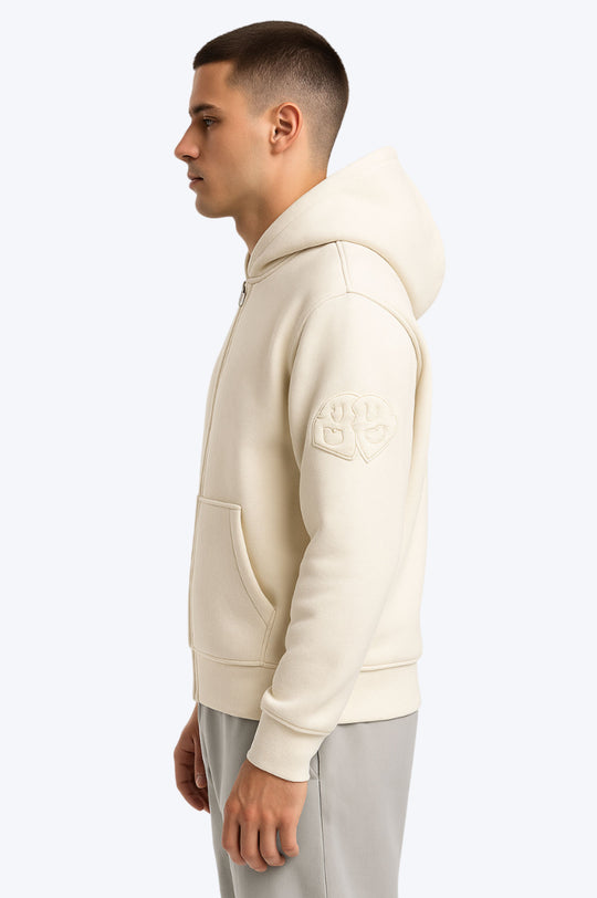 Sweat zippé à capuche "I.P. PRIVATE" unisexe - Beige