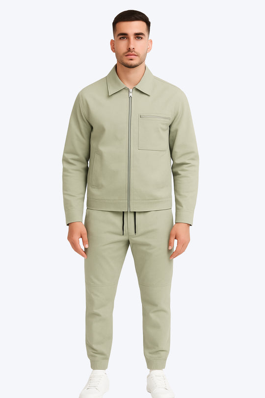 Ensemble Zippé Col Chemise - VERT