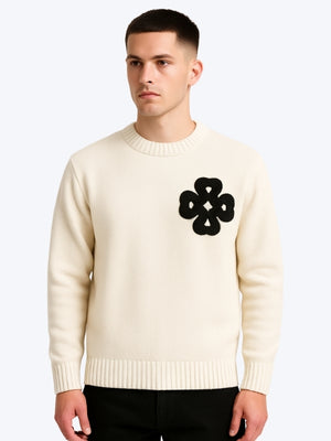 Pull Trèfle Tricot graphique brodé - BLANC
