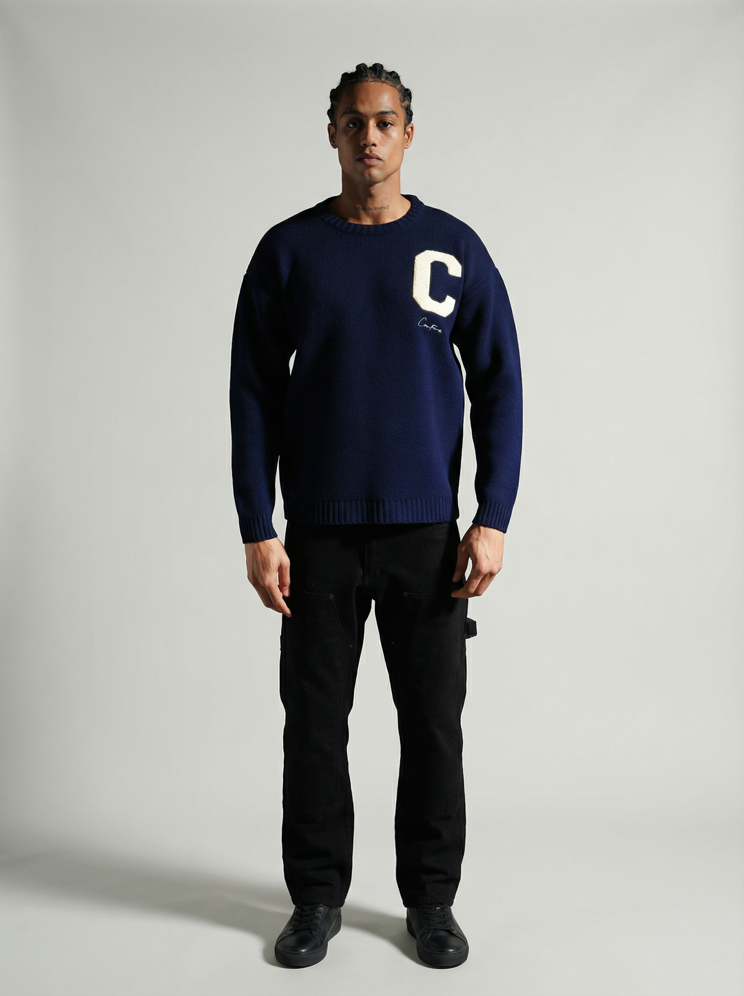 Sweat tricoté Campus Letter C - Bleu marine