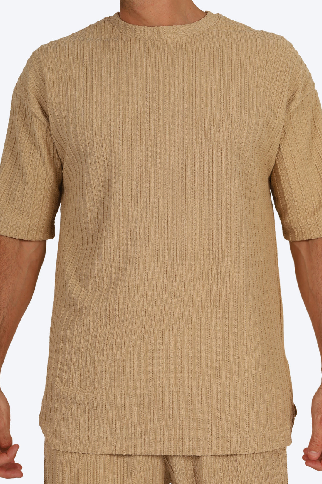 ENSEMBLE T-SHIRT RAYURES ÉPAISSES - BEIGE