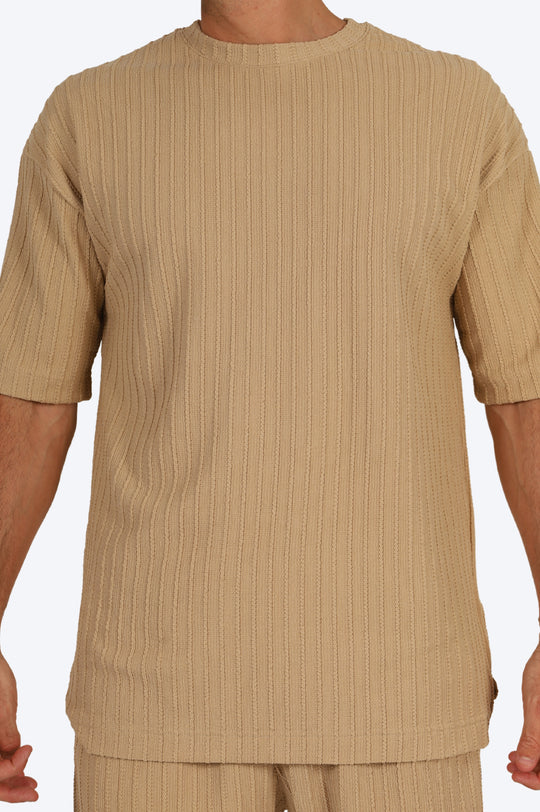 ENSEMBLE T-SHIRT RAYURES ÉPAISSES - BEIGE