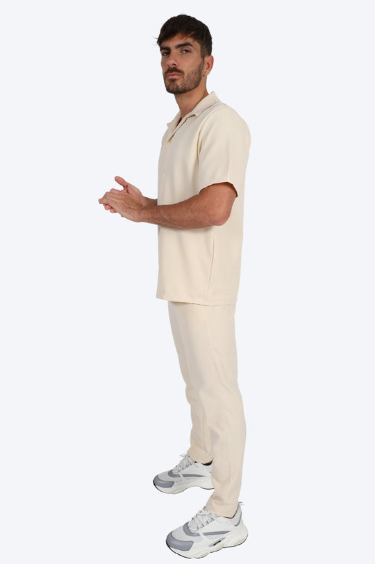 CHEMISE MANCHE COURTE ET PANTALON ASSORTI - BLANC CASSÉ