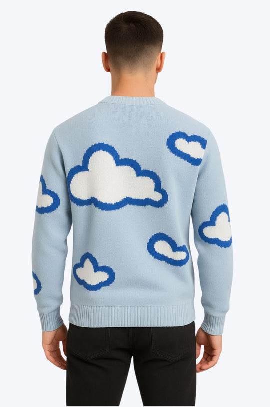 Pull Oversize Unisexe Motif Nuages - Bleu