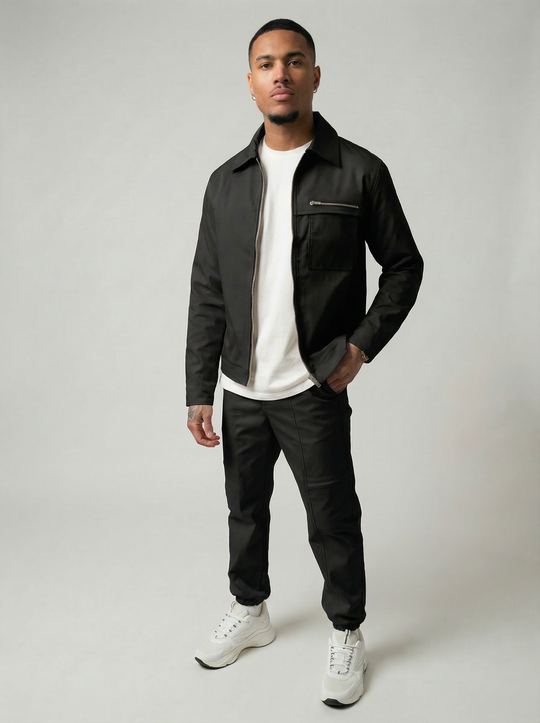 Ensemble Zippé Col Chemise - NOIR