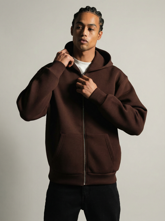 Sweat à capuche zippé Premium  - Marron