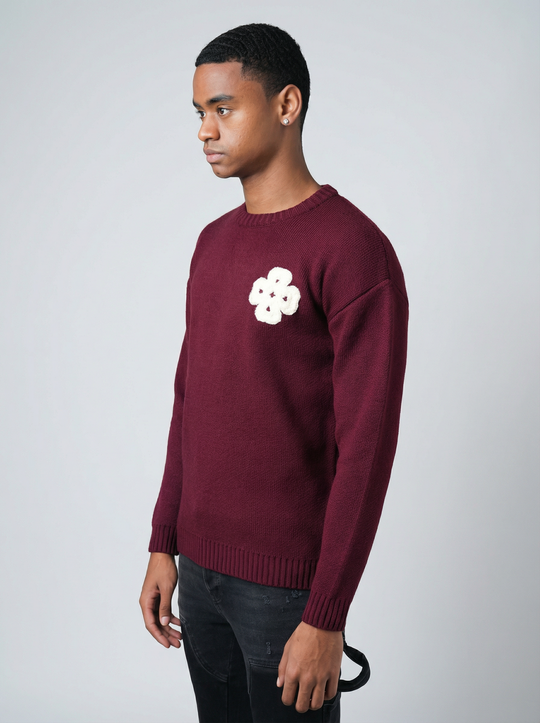 Pull Trèfle Tricot graphique brodé - Bordeaux