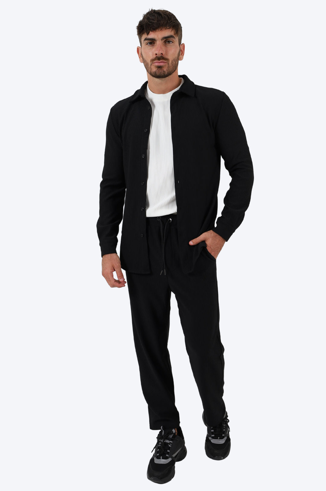 ENSEMBLE PLISSÉ CHEMISE ET PANTALON - NOIR