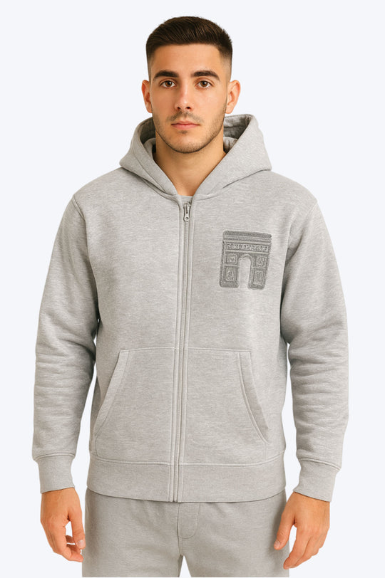 Sweat zippé à capuche "I.P. PRIVATE" unisexe - Gris