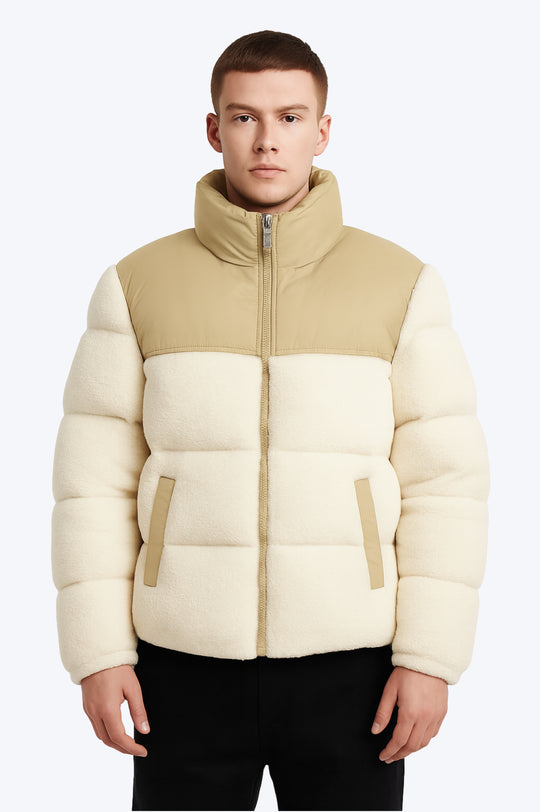 Doudoune Sherpa Confort Zippée - Blanc & beige