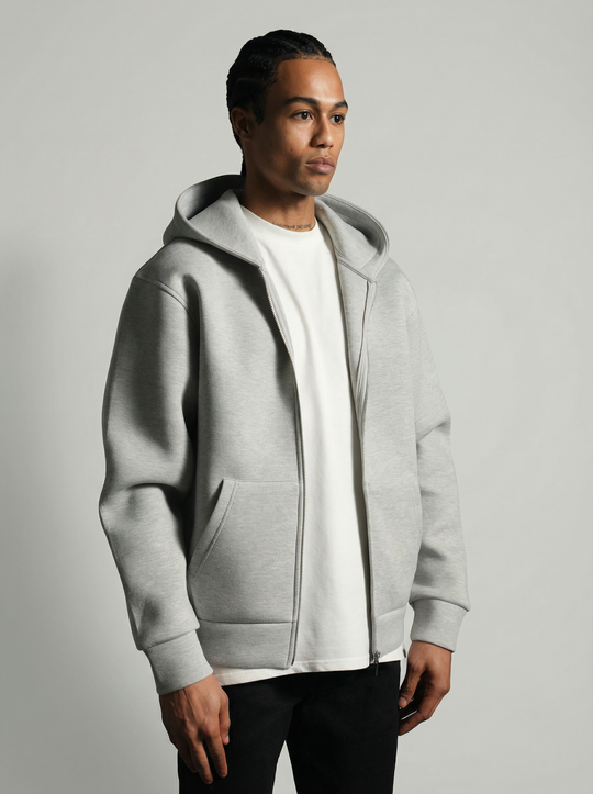 Sweat à capuche zippé Premium  - Gris