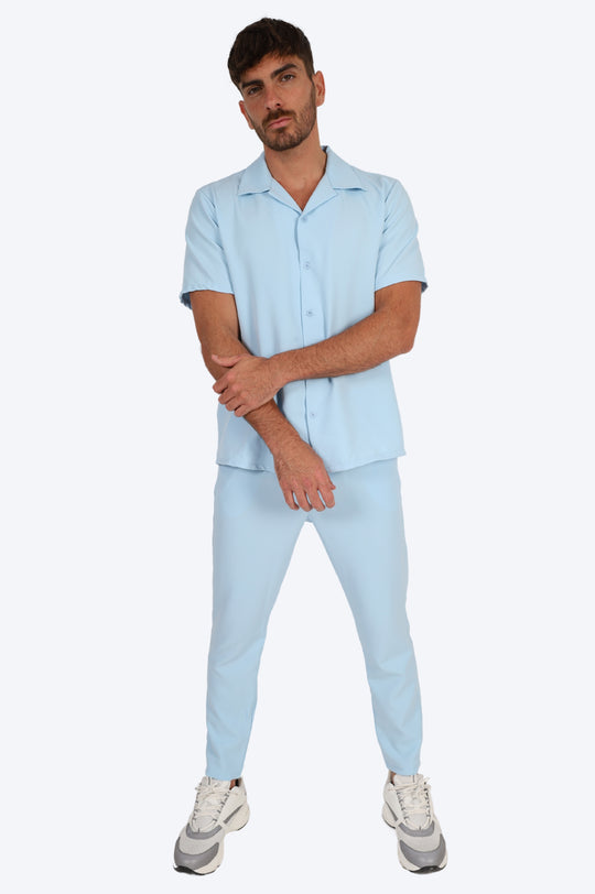 CHEMISE MANCHE COURTE ET PANTALON ASSORTI - BLEU CIEL