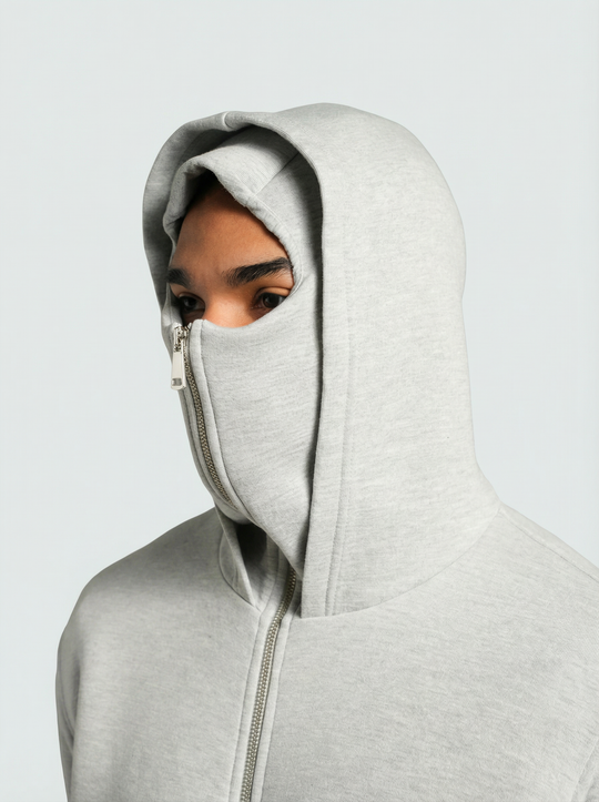 Hoodie Masque Zip Intégral – Gris