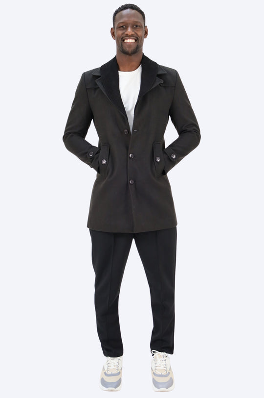 MANTEAU HABILLÉ COL DÉTACHABLE - NOIR