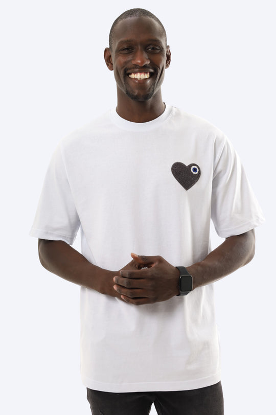 T-SHIRT BRODÉ COEUR NOIR 100% COTON - BLANC