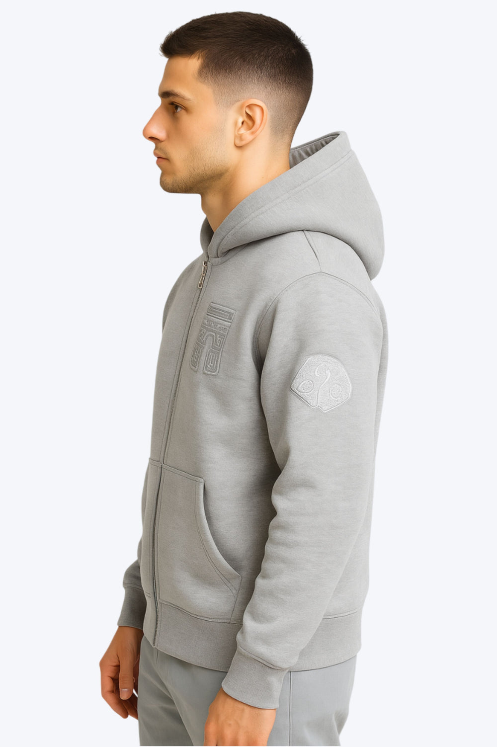 Sweat zippé à capuche "I.P. PRIVATE" unisexe - Gris