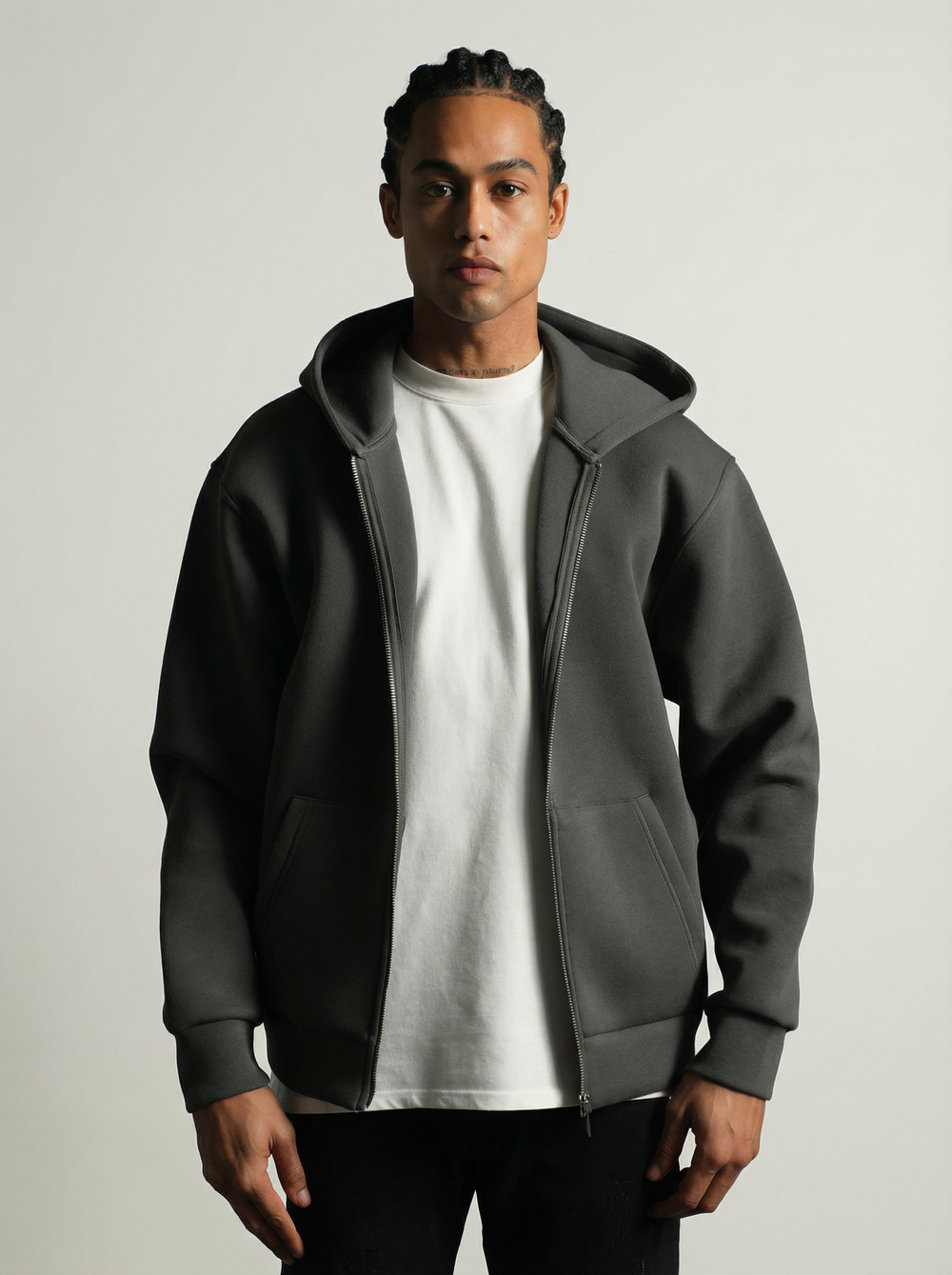 Sweat à capuche zippé Premium  - Anthracite