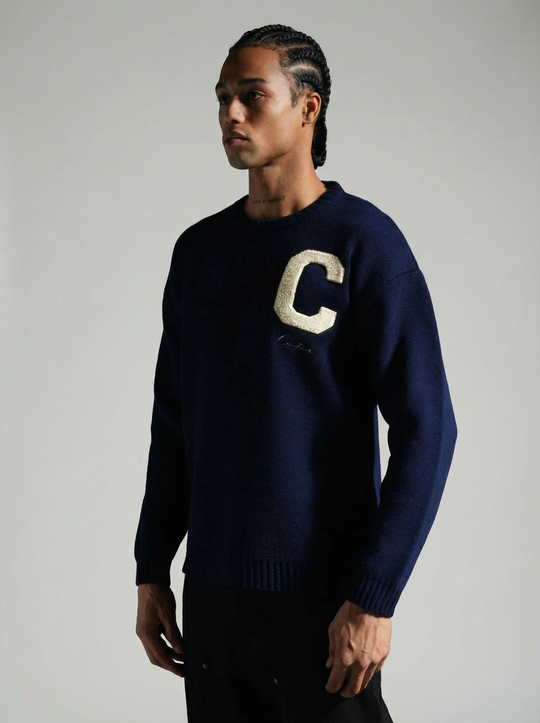 Sweat tricoté Campus Letter C - Bleu marine