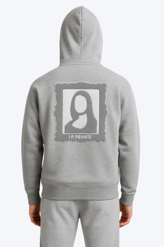 Sweat zippé à capuche "I.P. PRIVATE" unisexe - Gris