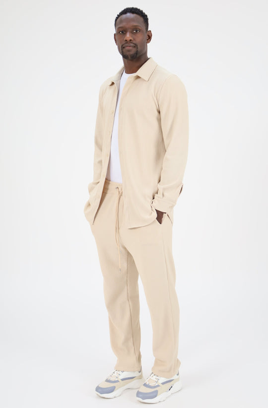 ENSEMBLE PLISSÉ CHEMISE ET PANTALON - BEIGE