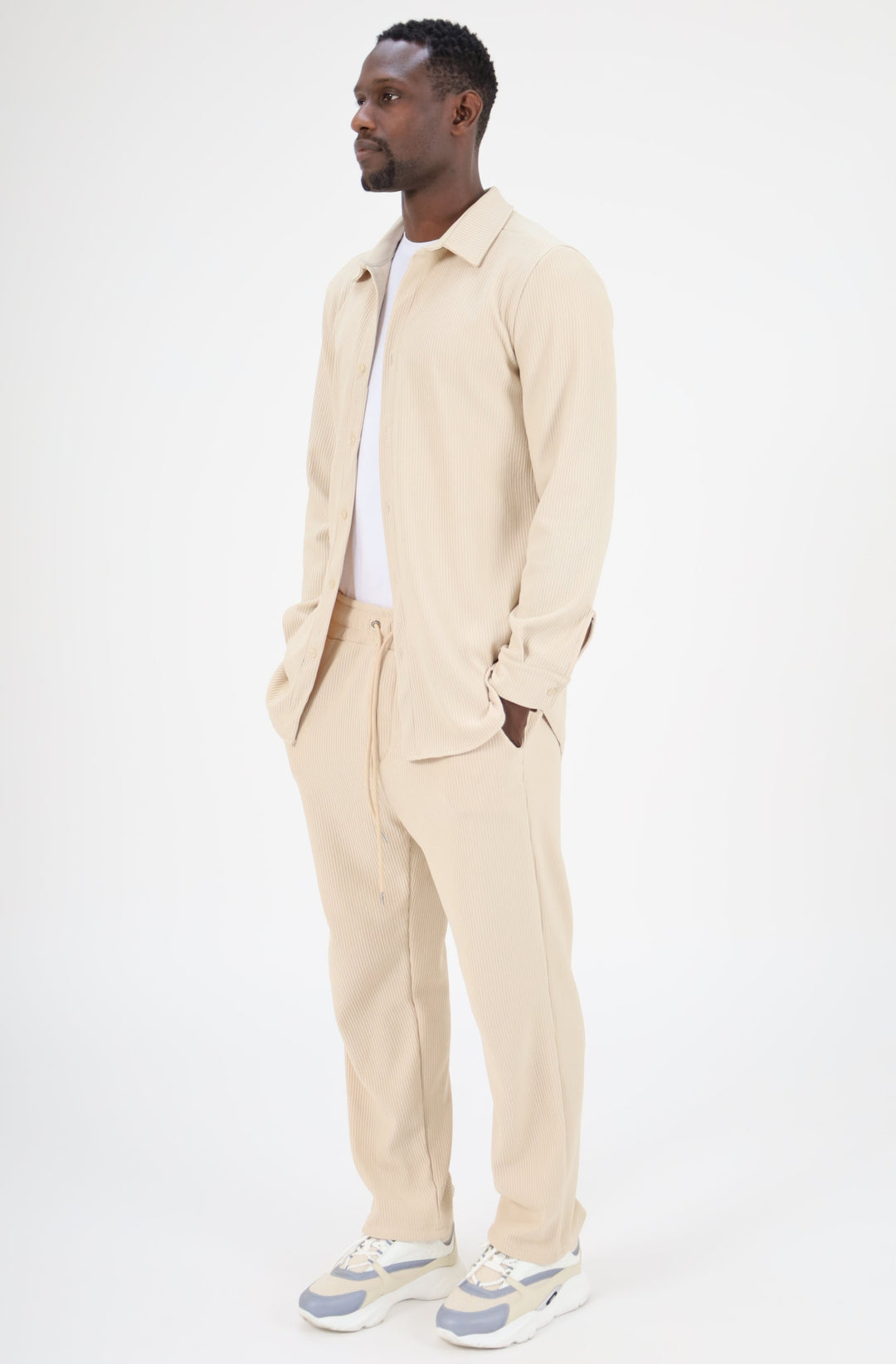 ENSEMBLE PLISSÉ CHEMISE ET PANTALON - BEIGE