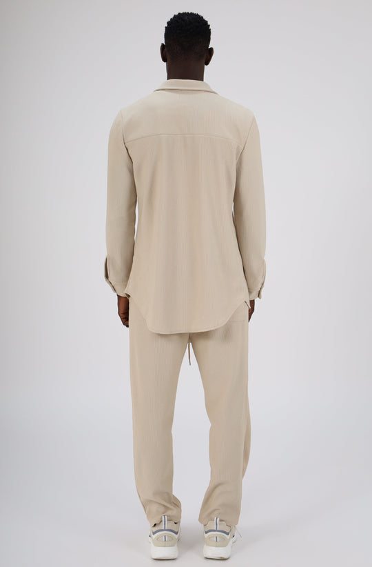 ENSEMBLE PLISSÉ CHEMISE ET PANTALON - BEIGE