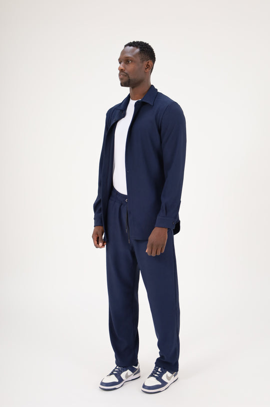 ENSEMBLE PLISSÉ CHEMISE ET PANTALON - BLEU MARINE