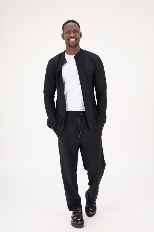 ENSEMBLE PLISSÉ CHEMISE COL MAO ET PANTALON - NOIR