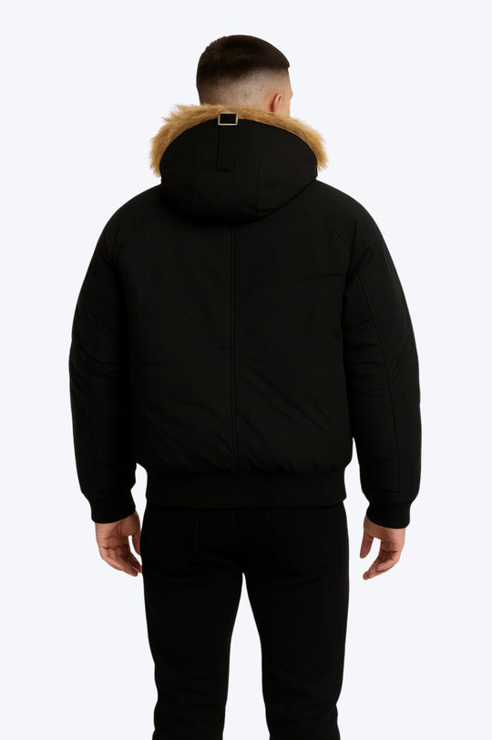 Doudoune Homme Hiver Noire à Capuche Fourrure