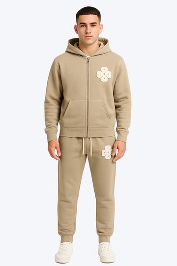 Survêtement zippé brodé Style Premium - Beige