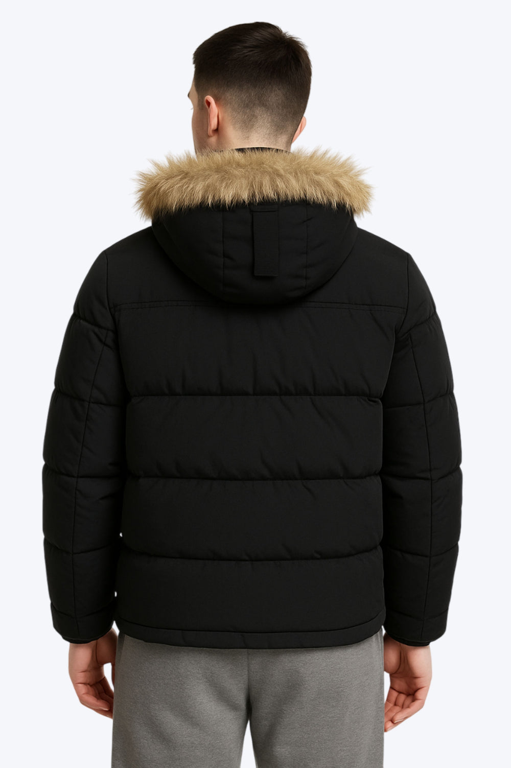 Doudoune Noire Homme Capuche Fourrure - Confort Thermique