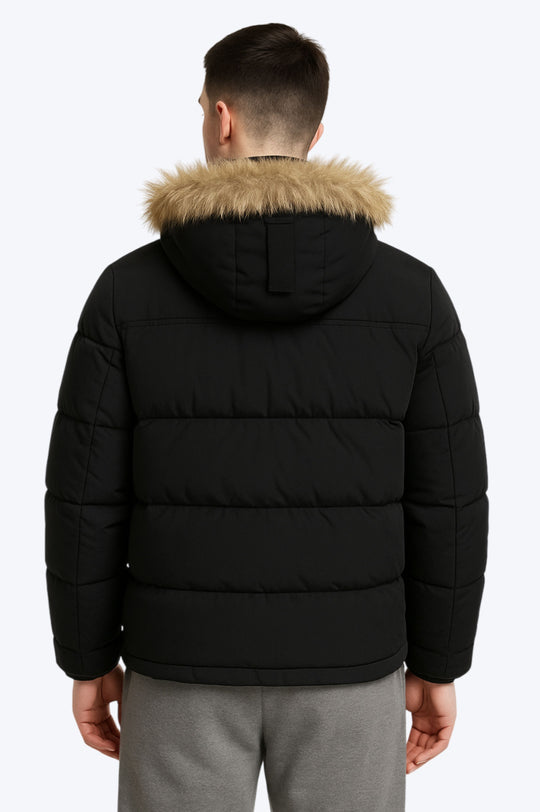 Doudoune Noire Homme Capuche Fourrure - Confort Thermique
