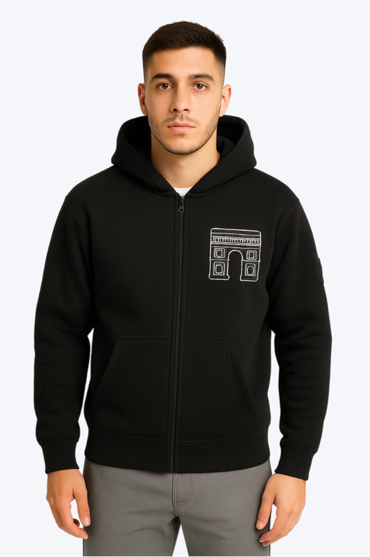 Sweat zippé à capuche "I.P. PRIVATE" unisexe - Noir