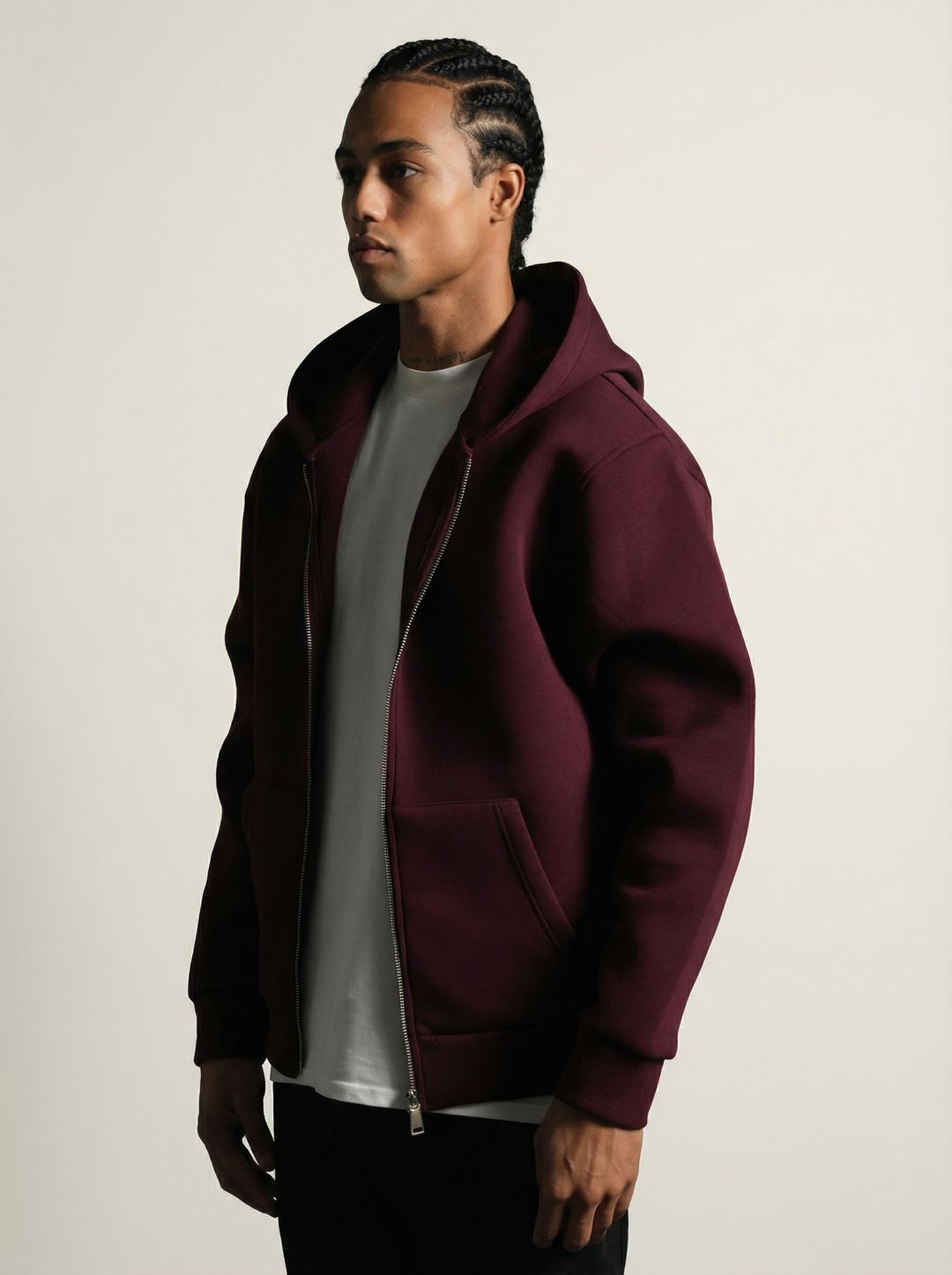 Sweat à capuche zippé Premium  - Bordeau