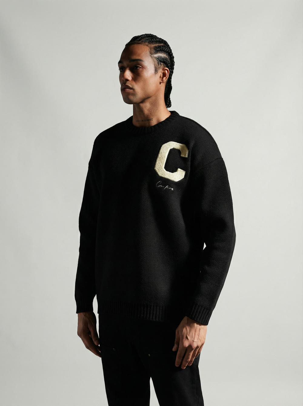 Sweat tricoté Campus Letter C - Noir