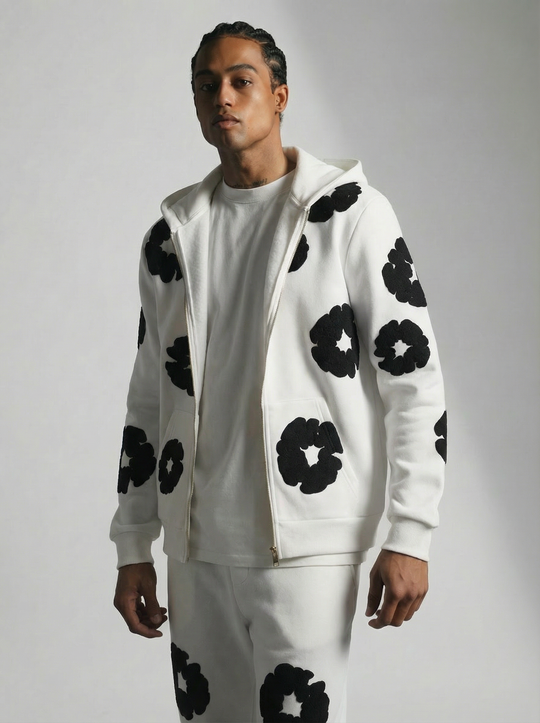 Ensemble Jogging Motifs Floraux – BLANC