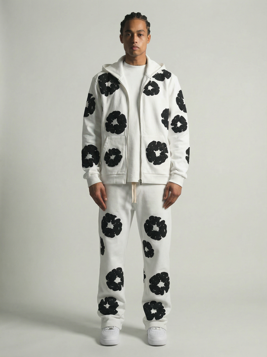 Ensemble Jogging Motifs Floraux – BLANC