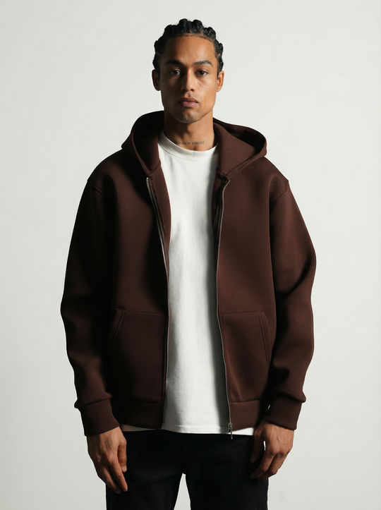 Sweat à capuche zippé Premium  - Marron