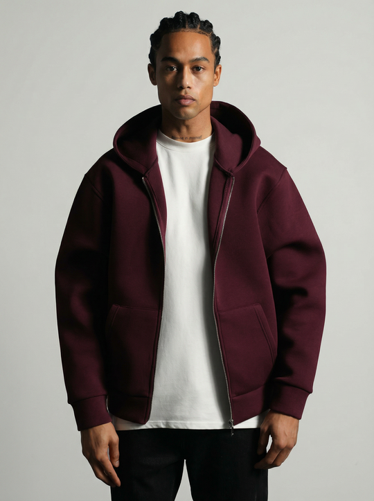 Sweat à capuche zippé Premium  - Bordeau