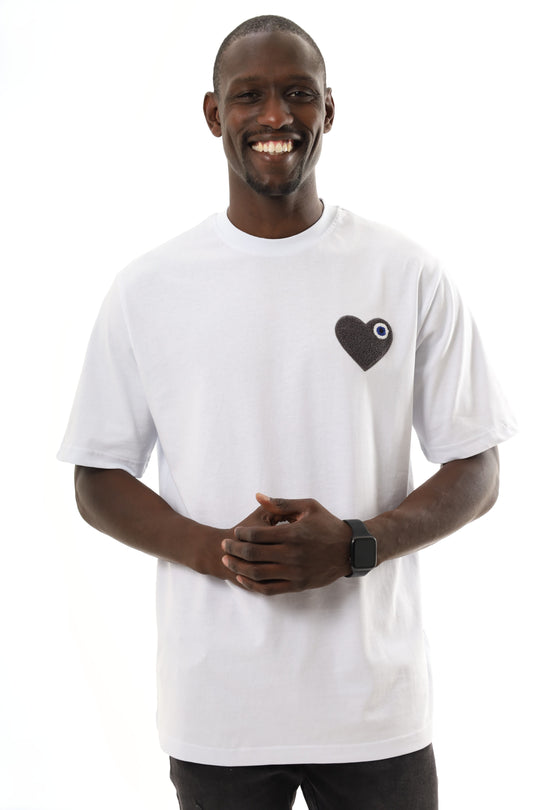 T-SHIRT BRODÉ COEUR NOIR 100% COTON - BLANC