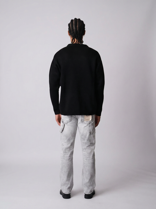 Pull "Harvard Style" Lettre H Brodée - NOIR