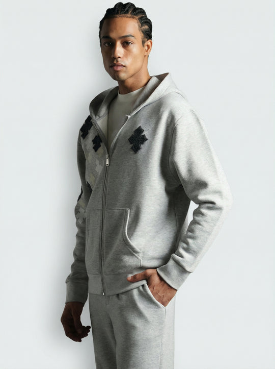 Ensemble Survêtement à Capuche Veste & Pantalon Motifs Streetwear - GRIS