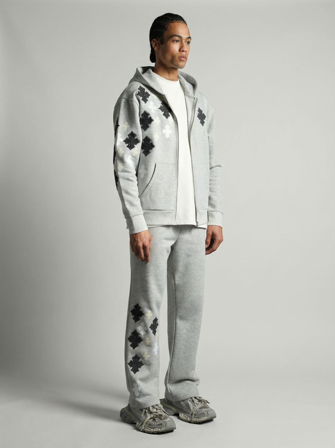 Ensemble Survêtement à Capuche Veste & Pantalon Motifs Streetwear - GRIS