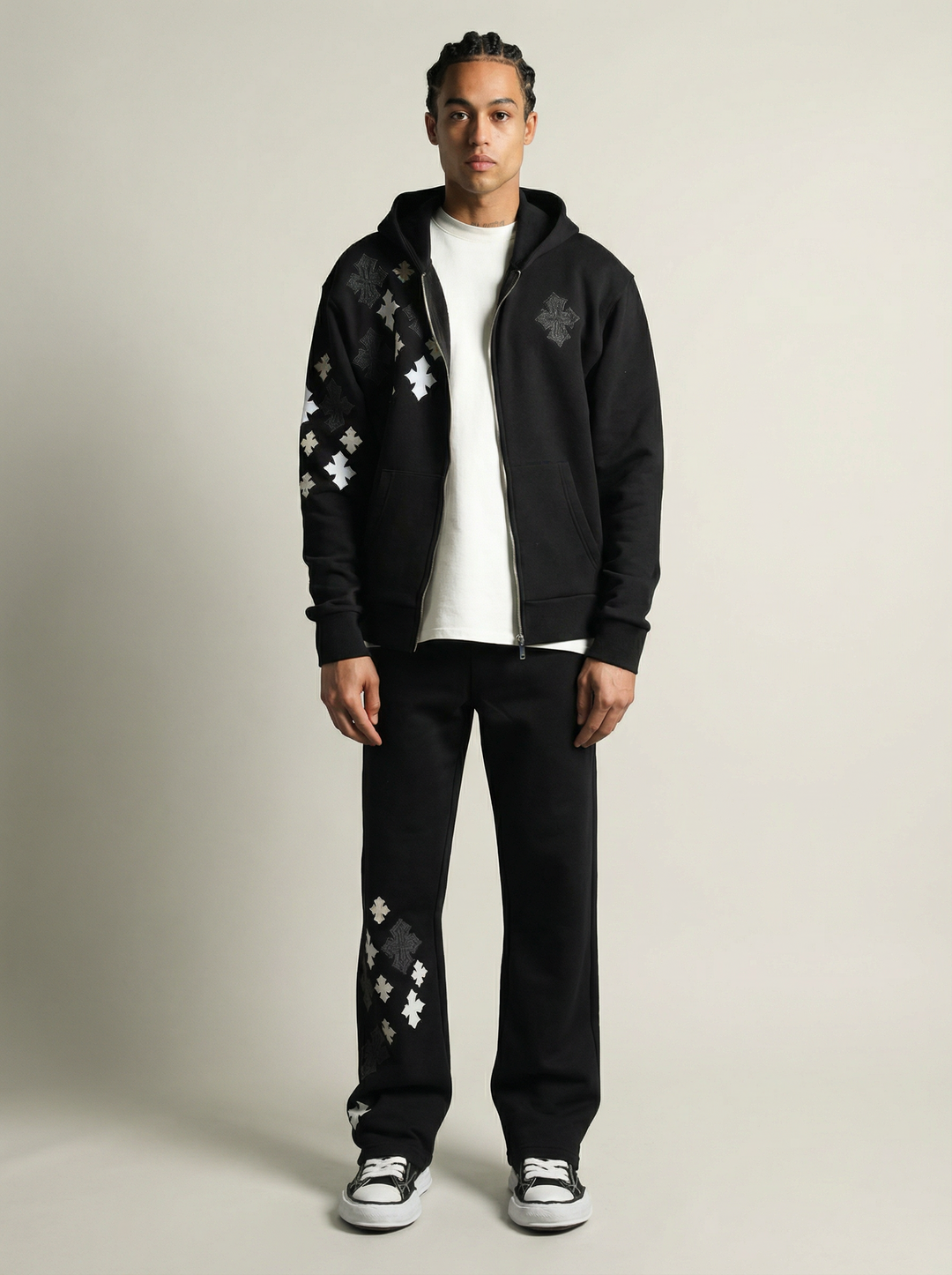 Ensemble Survêtement à Capuche Veste & Pantalon Motifs Streetwear - NOIR